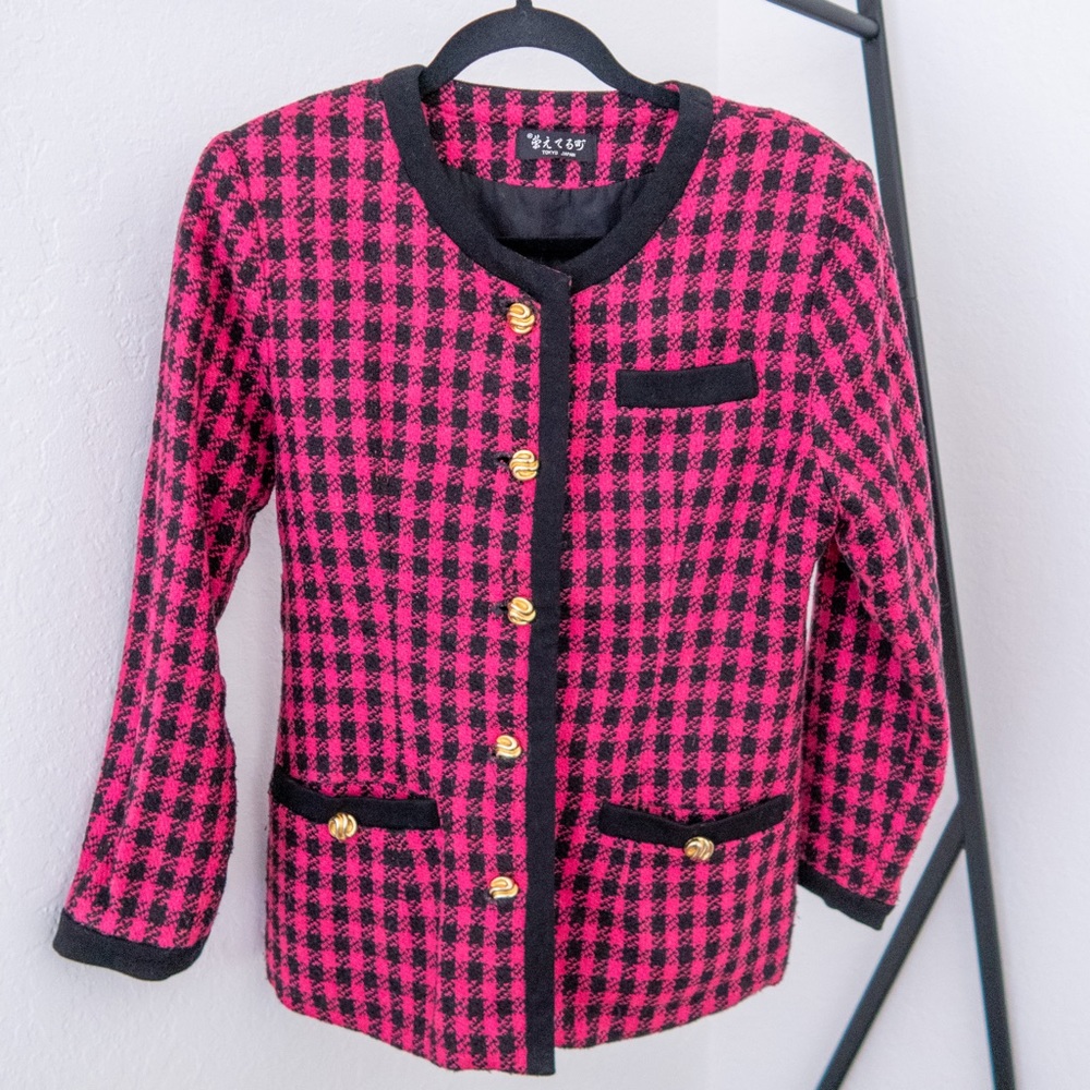 Vintage Japanese Hot Pink Houndstooth Jacket